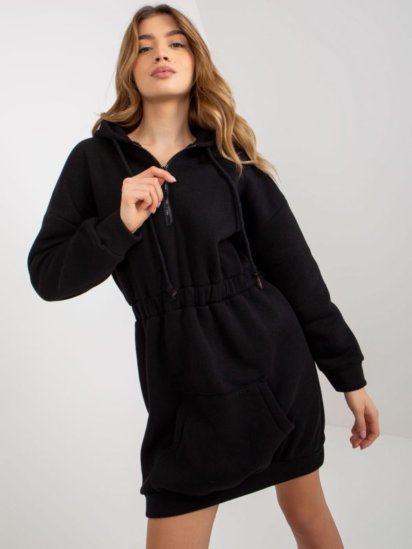 Wholesale Basic black mini sweatshirt dress with zipper