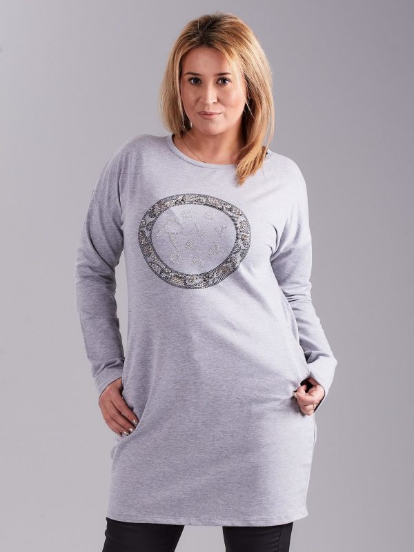 Wholesale Light gray dress for women with plus size applique