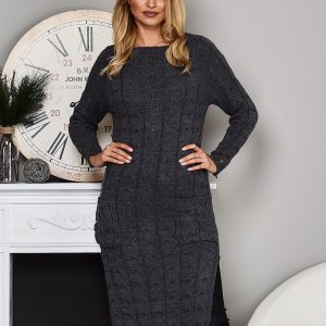 Wholesale Dark gray long sweater with slit