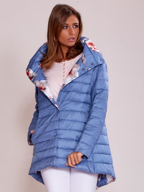 Wholesale Blue trapezoidal jacket with wide collar