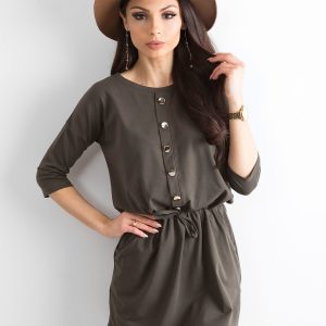 Wholesale Khaki dress with gold buttons