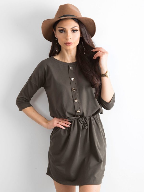 Wholesale Khaki dress with gold buttons