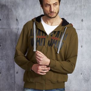 Wholesale Khaki sweatshirt for men with inscription and patch