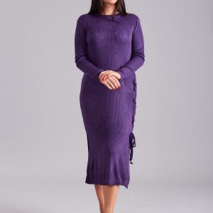 Wholesale Purple knitted dress with side lacing