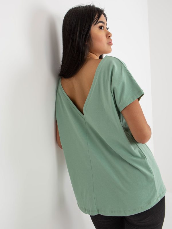 Wholesale Pistachio basic t-shirt with neck on the back Fire
