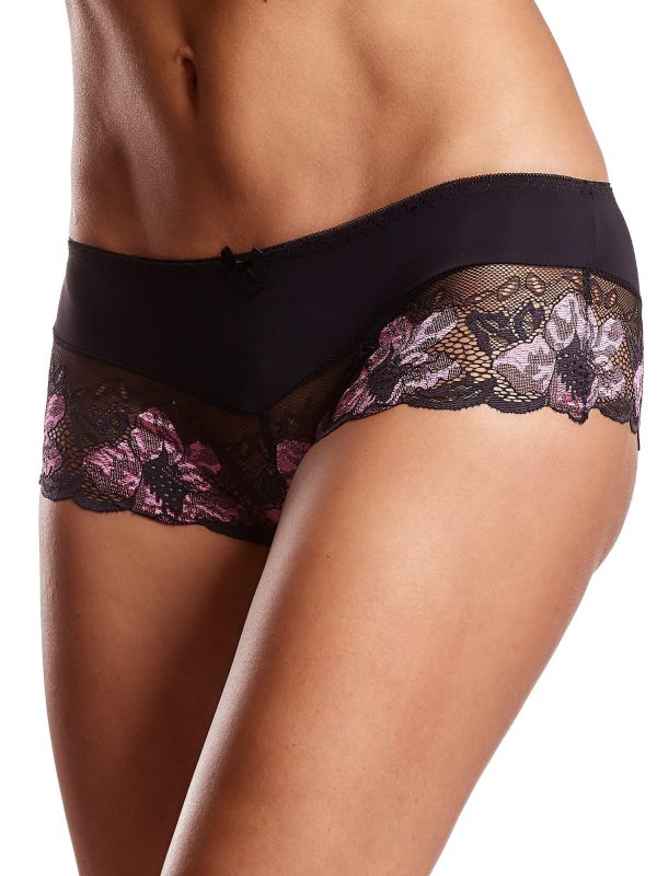 Wholesale Women's briefs with floral lace black and pink