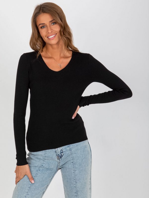 Wholesale Black classic sweater with triangular neckline