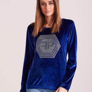 Wholesale Women's velour sweatshirt with shiny pebbles blue