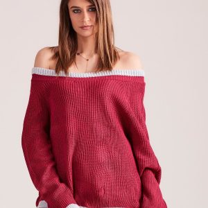 Wholesale Dark Fuchsia Oversized Off Shoulder Sweater