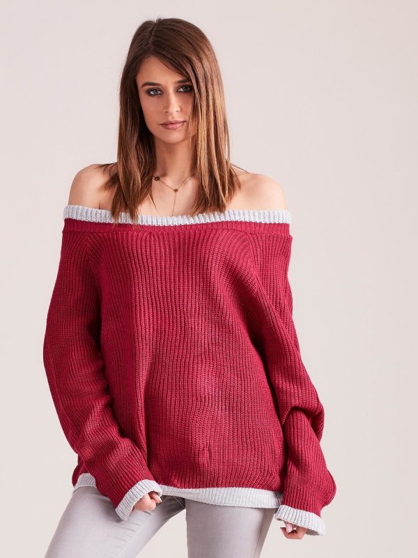 Wholesale Dark Fuchsia Oversized Off Shoulder Sweater