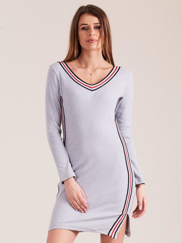 Wholesale Grey fitted dress with stripes