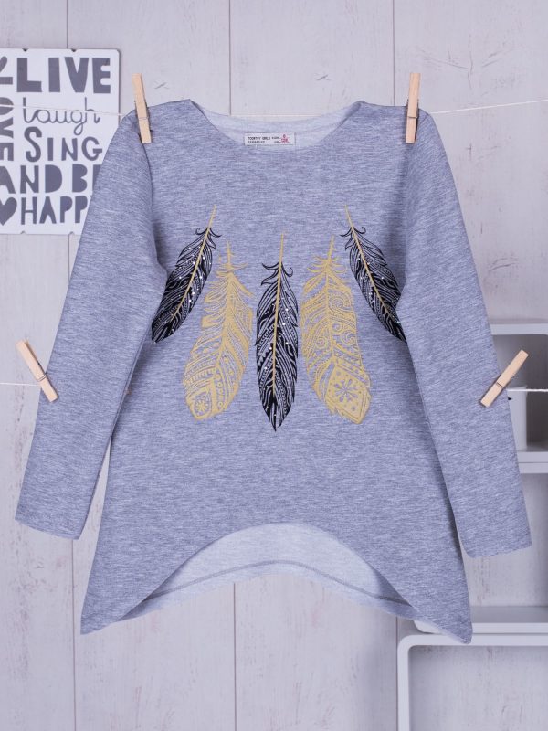 Wholesale Grey tunic for a girl with feathers