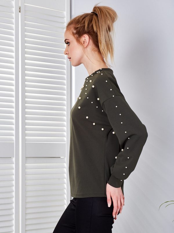 Wholesale Khaki blouse decorated with pearls