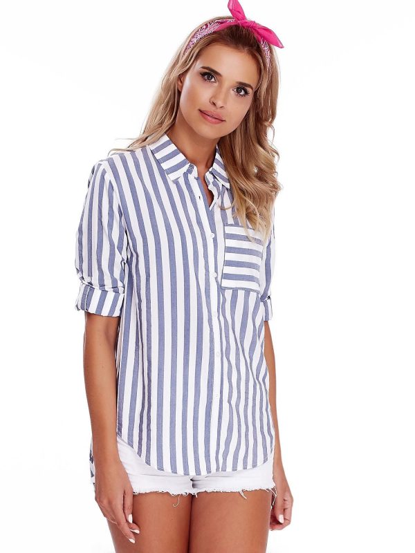 Wholesale White and blue striped shirt