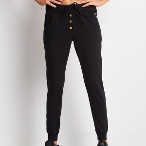 Wholesale Black sweatpants with gold buttons