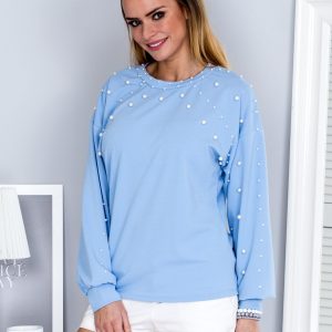 Wholesale Light blue blouse decorated with pearls