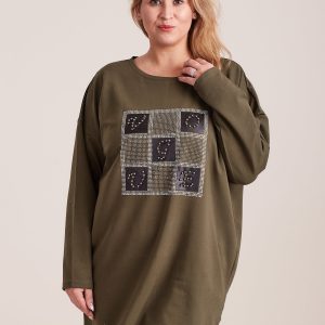 Wholesale Khaki tunic with plus size applique