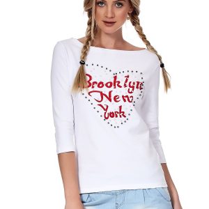 Wholesale White blouse with pearls and lettering