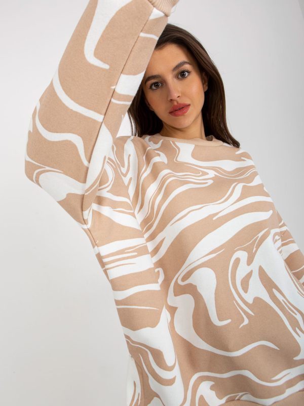 Wholesale Camel and white oversized sweatshirt with prints