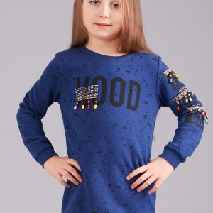 Wholesale Navy blue girl's sweatshirt with print and beads