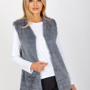 Wholesale Dark Grey Women's Fur Vest Softy OCH BELLA