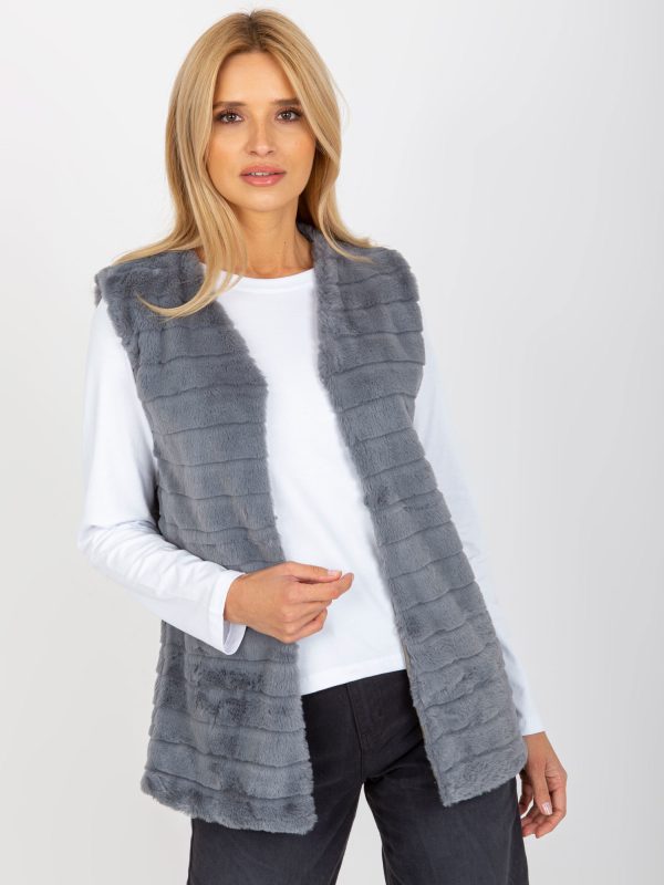 Wholesale Dark Grey Women's Fur Vest Softy OCH BELLA
