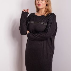 Wholesale Graphite dress with rhinestones and long sleeves PLUS SIZE