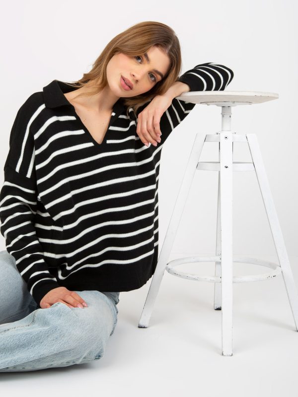 Wholesale Black and white striped oversize jumper with collar
