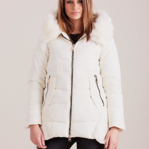 Wholesale Ecru asymmetrical winter jacket