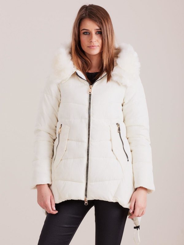 Wholesale Ecru asymmetrical winter jacket