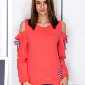 Wholesale Coral cut out sweatshirt with ribbons