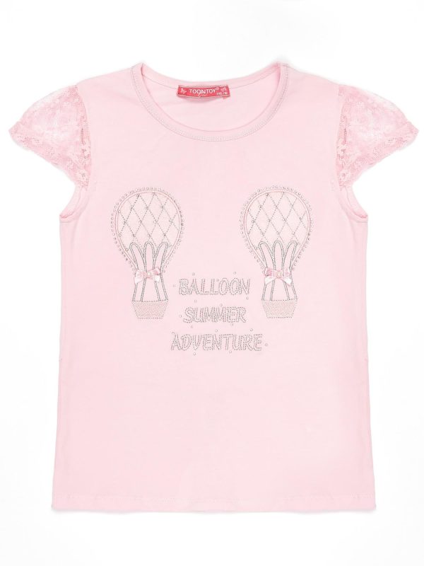 Wholesale Light pink t-shirt for girl with applique from rhinestones