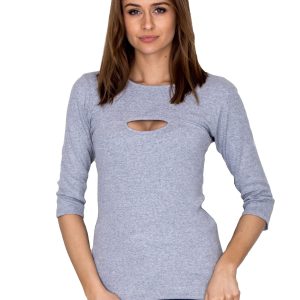 Wholesale Blouse light grey with cutout at the neckline