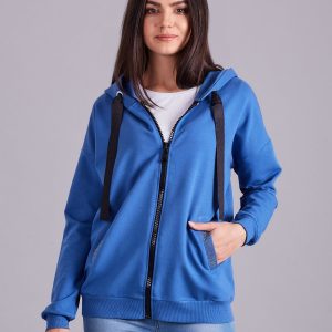 Wholesale Blue Cotton Zipper Sweatshirt