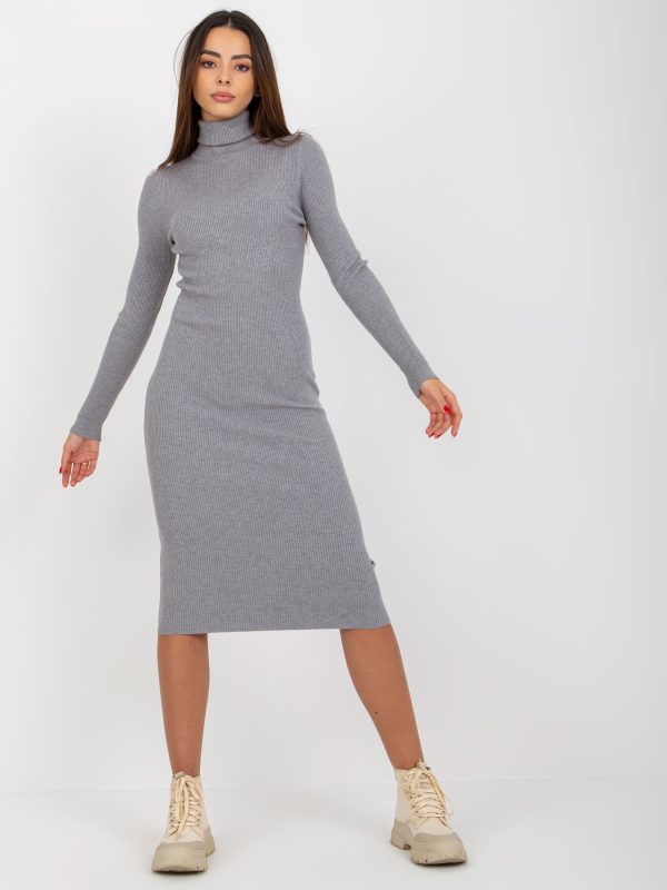 Wholesale Grey knitted stripe midi dress