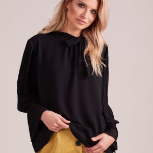 Wholesale Black blouse with pleated sleeves