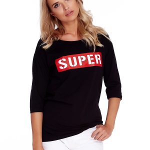 Wholesale Black oversize blouse with the inscription SUPER