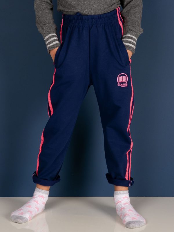 Wholesale Navy blue children's sweatpants with fluo stripes