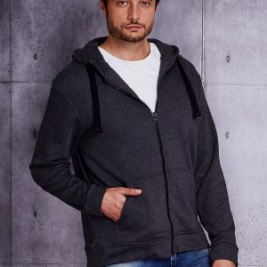 Wholesale Dark grey sweatshirt for men with hoodie and stripes