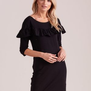 Wholesale Black dress with wide flounce