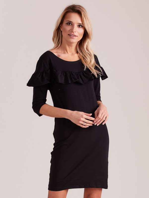 Wholesale Black dress with wide flounce