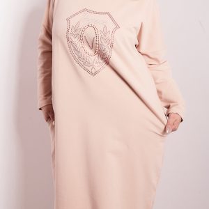 Wholesale Pale pink sweatshirt dress with pockets PLUS SIZE