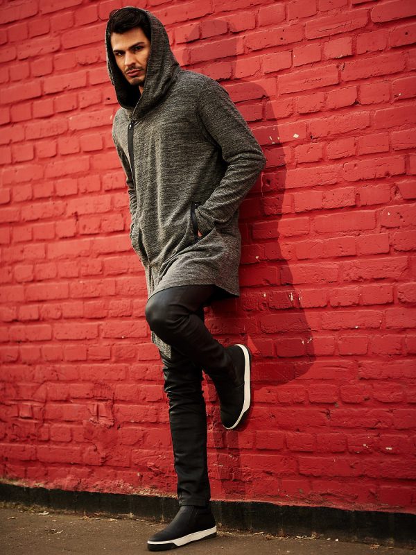 Wholesale Dark gray melange sweatshirt for men with asymmetrical zipper