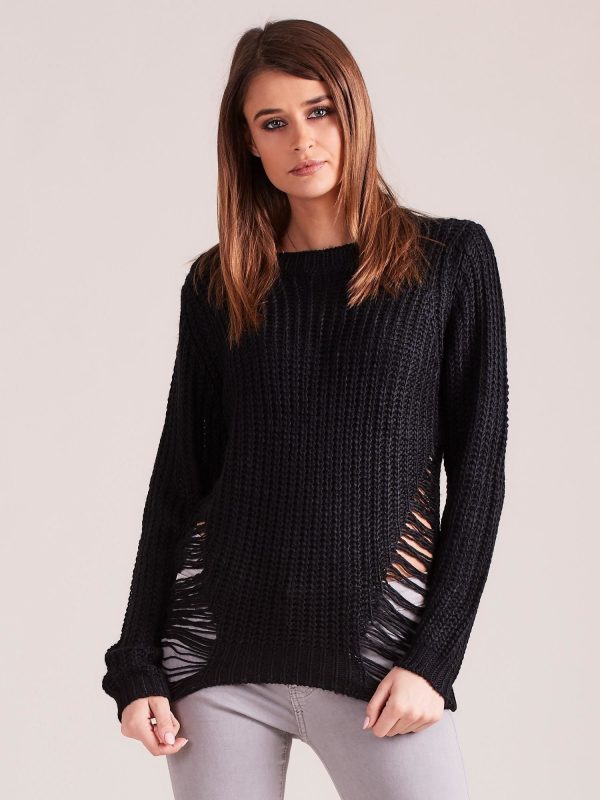 Wholesale Black sweater with slits