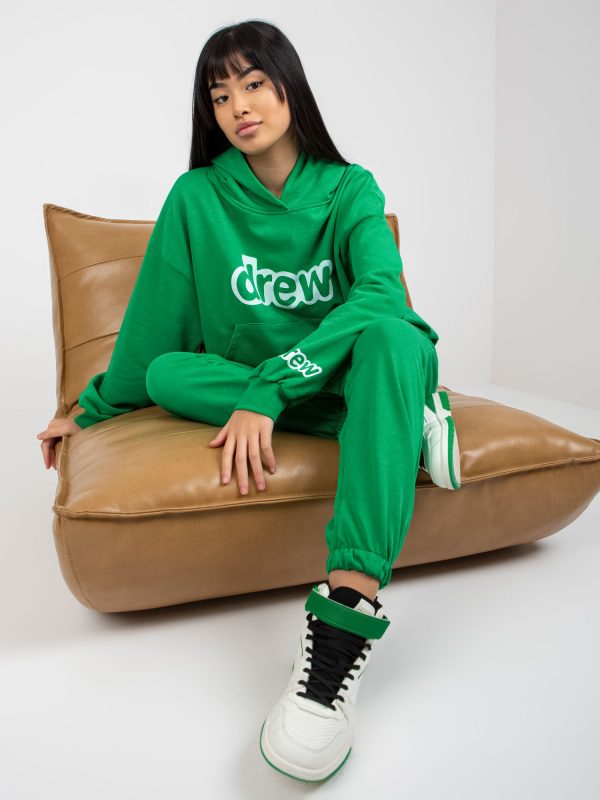 Wholesale Green two-piece sweatsuit set with inscriptions