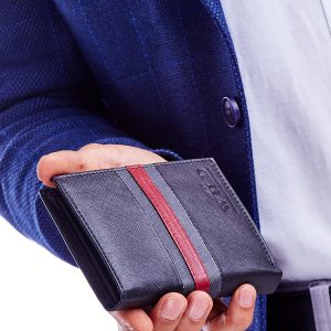 Wholesale Black leather wallet with red insert