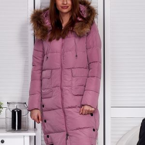 Wholesale Pink insulated coat with fur hood