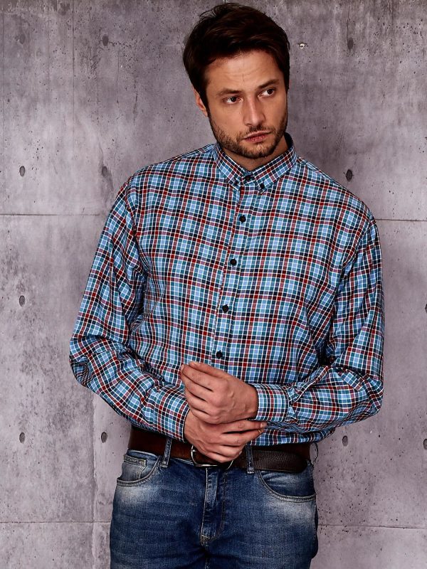 Wholesale Men's blue shirt in color plaid pattern PLUS SIZE