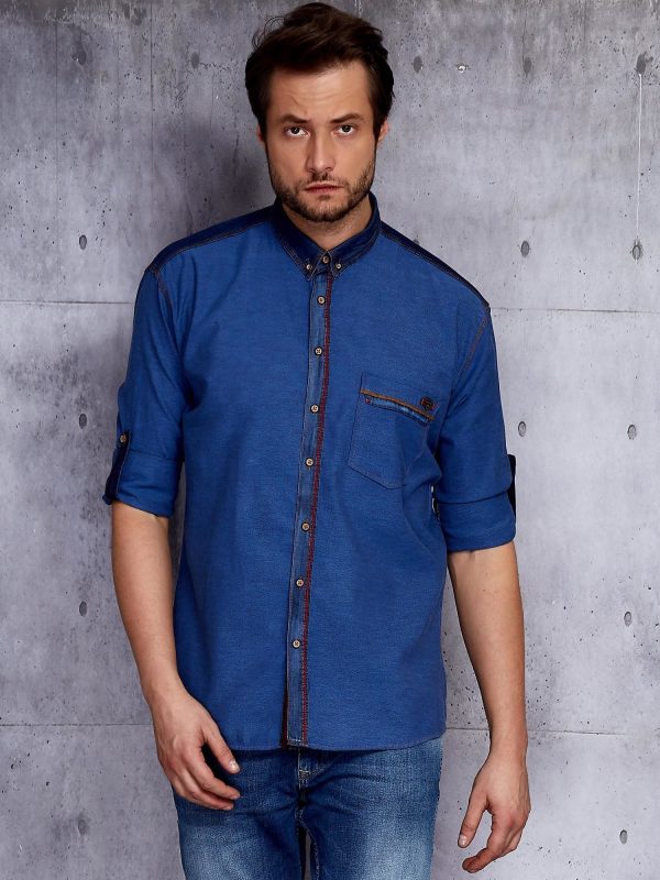 Wholesale Men's dark blue shirt in small pattern