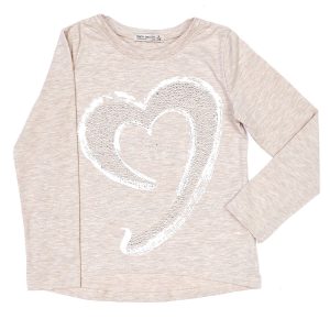 Wholesale Beige girl blouse with silver heart and rhinestones